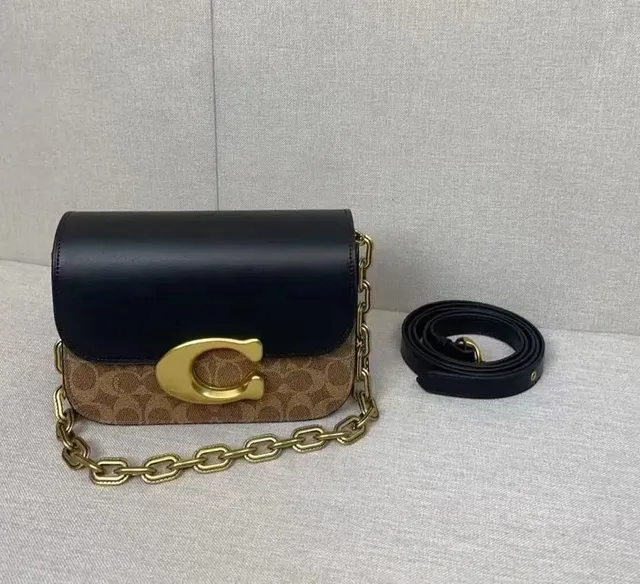 Coach Chain Strap Bag Signature Canvas with Leather Trim