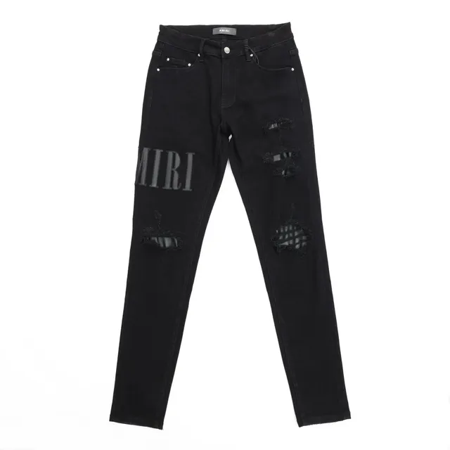 Amiri Distressed Logo Jeans Black