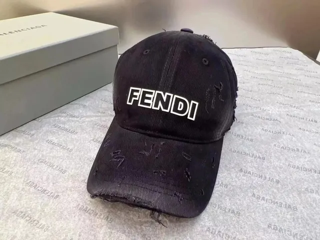 Fendi Distressed Logo Cap White Outline Logo
