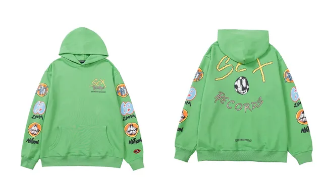 Chrome Hearts × Corteiz Hooded Sweatshirt Sex Records Patchwork