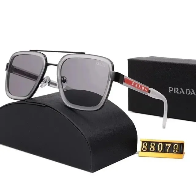 Prada Square Aviator Sunglasses Grey Lens with Red Logo Temple