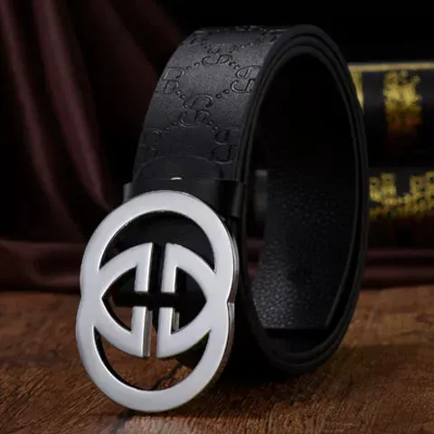 69 leather pattern black silver buckle