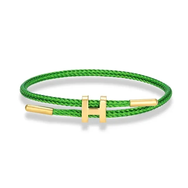 Hermès H Bracelet Green Cord with Gold H