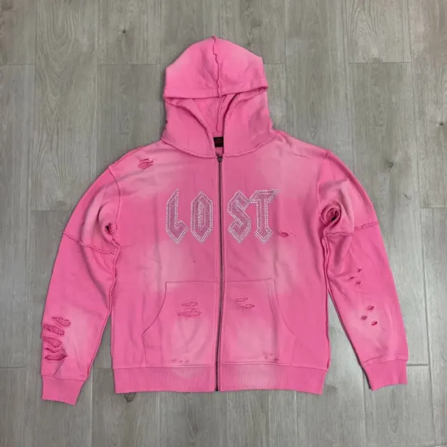 Gallery Dept. Zip-Up Hoodie Distressed Rhinestone 'LOST'