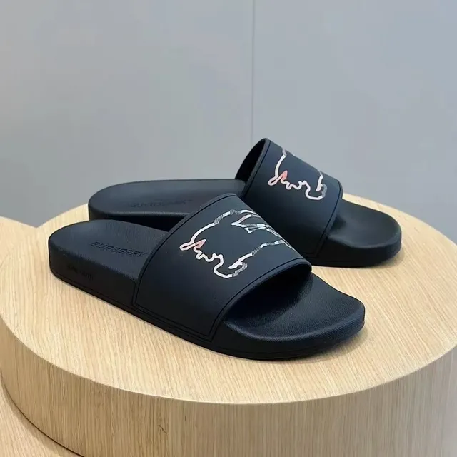 Burberry Equestrian Knight Slide Black with Embroidered Knight Logo