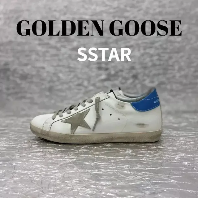 Golden Goose Superstar Distressed White with Blue Heel Tab