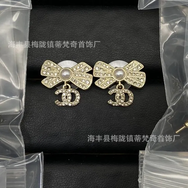 Chanel Bow Earrings Crystal-Embellished Pearl Bow