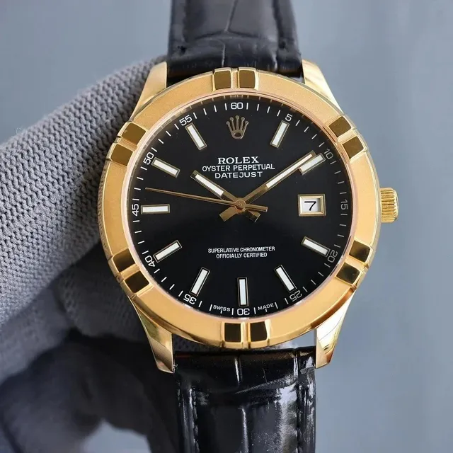Rolex Oyster Perpetual Datejust Black Dial Gold Case