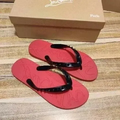 Christian Louboutin Spiked Flip-Flop Red with Black Spiked Straps