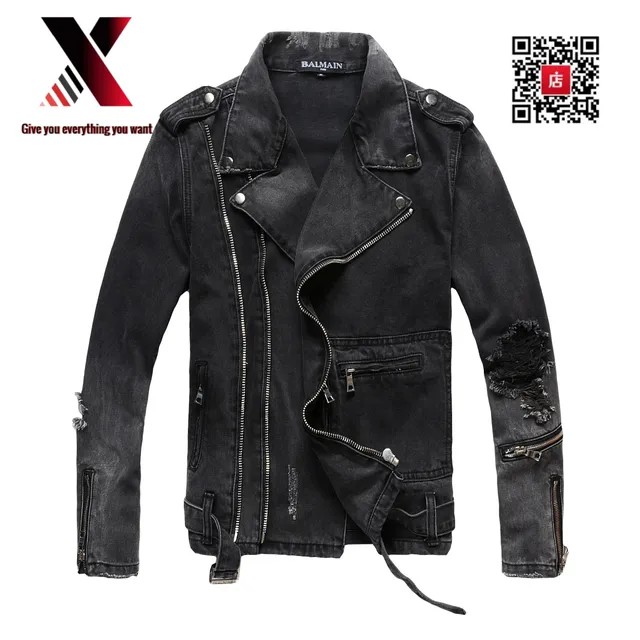 Balmain Biker Jacket Distressed Denim
