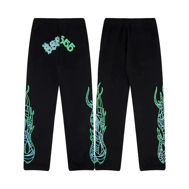 Broken Planet Flame Print Joggers Neon Green Flame Graphic