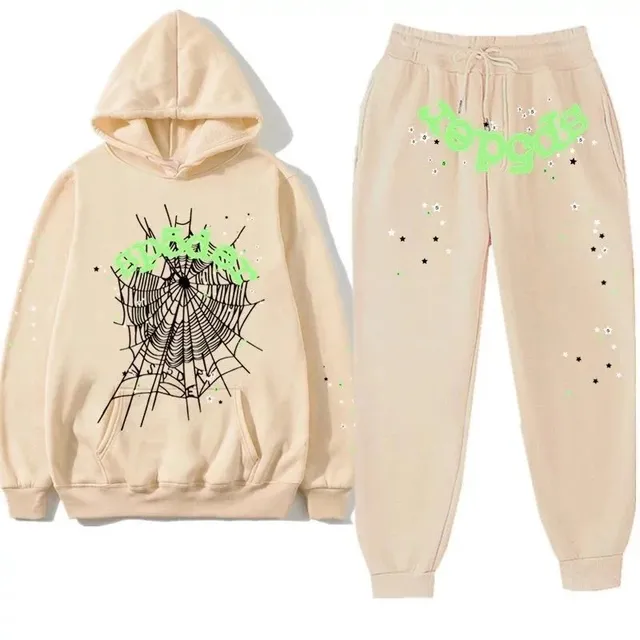 Sp5der Hoodie and Joggers Set Spiderweb Print