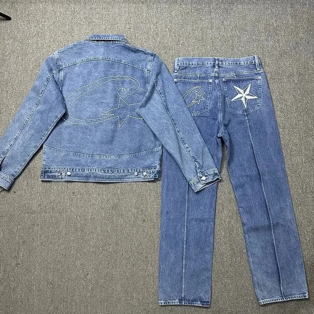 Corteiz Denim Jacket and Jeans Set Embroidered Star