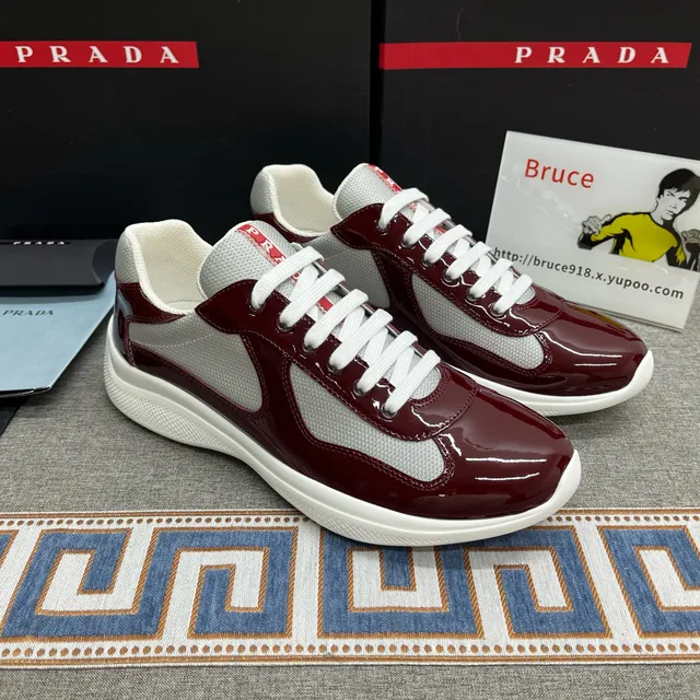 Prada Linea Rossa Sneaker Burgundy Patent and Mesh