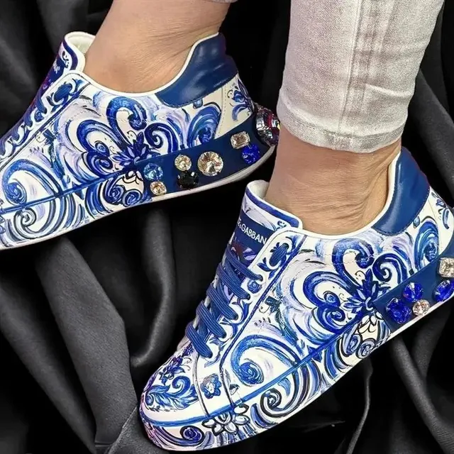 Dolce & Gabbana Sneaker Baroque Print with Crystal Embellishments