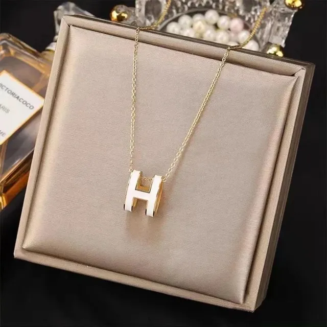 Hermès H Pendant Necklace Enamel H Charm