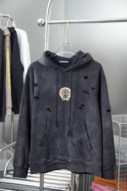 Chrome Hearts Distressed Hoodie Embroidered Crest