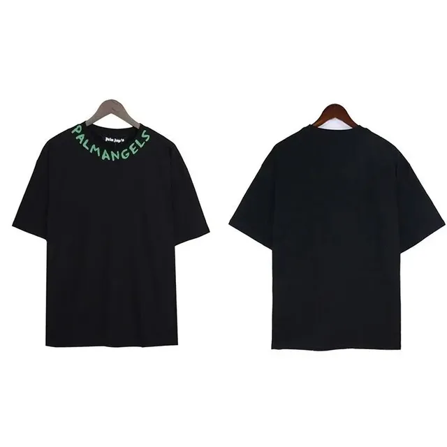 Palm Angels Logo T-Shirt Green Embroidered Collar