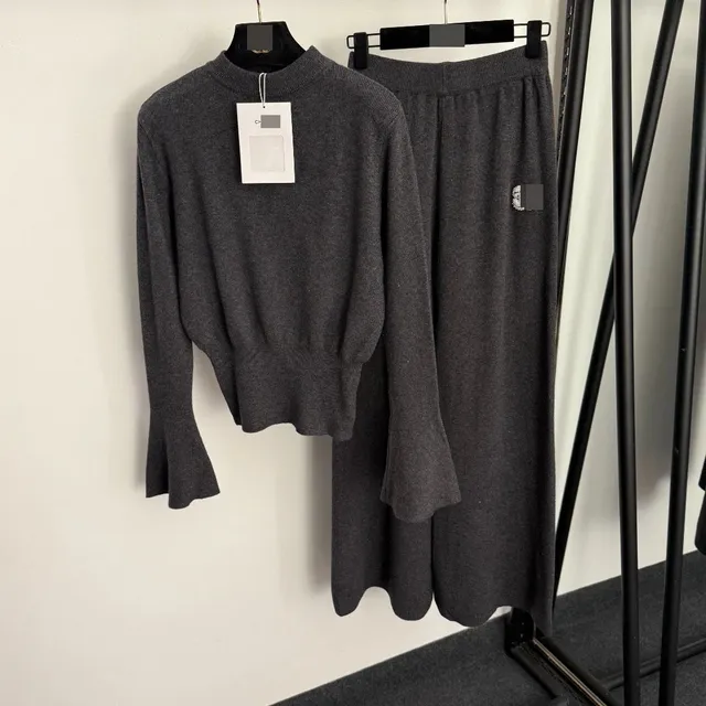 Knit Set Bell Sleeve Top and Wide-Leg Trousers