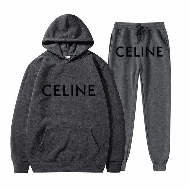 Celine Logo Hoodie and Joggers Set Black Logo