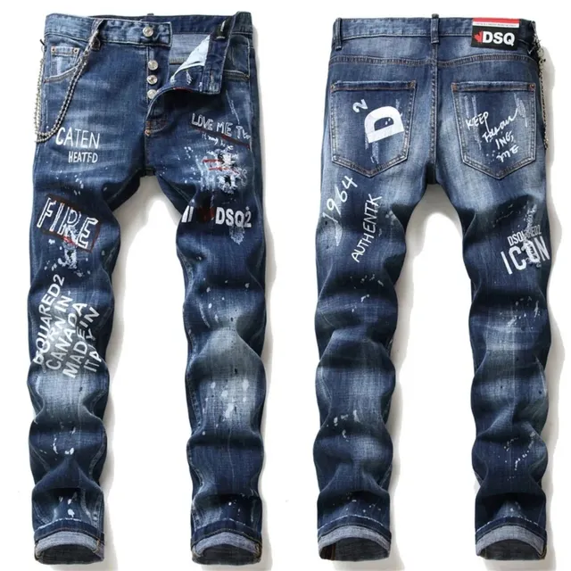 Dsquared2 Distressed Print Jeans Iconic Graffiti