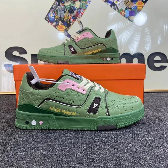 Louis Vuitton LV Trainer Olive Green Pink