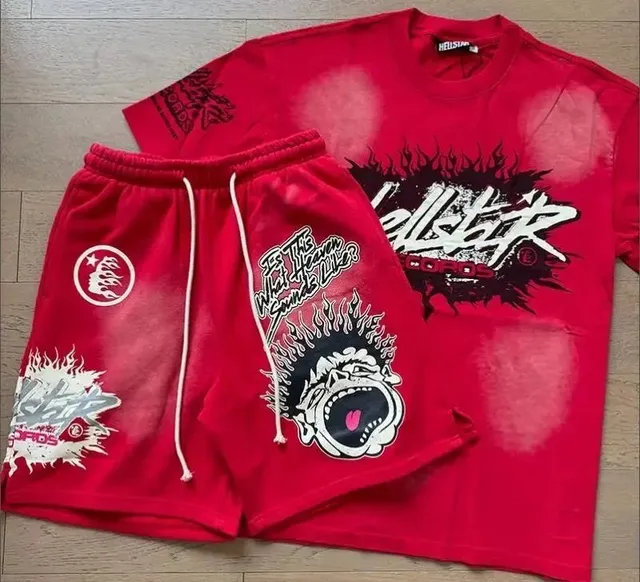 Hellstar Shorts and Tee Set Flame Graphic