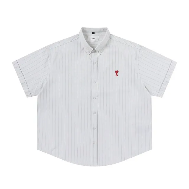 AMI Paris Short-Sleeve Shirt Pinstripe with Heart Logo