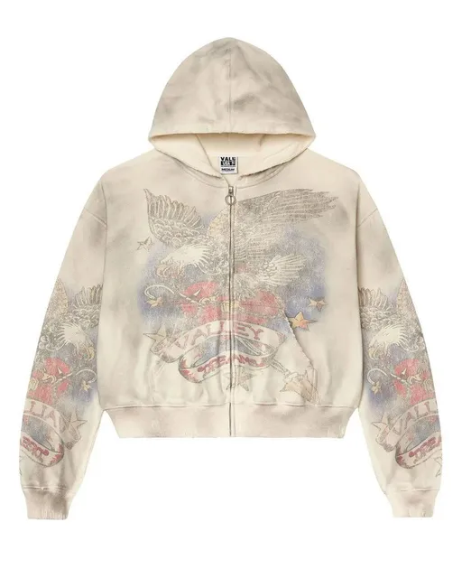 Valley Dreams Zip-Up Hoodie Eagle Print