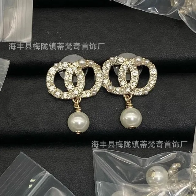 Chanel CC Pearl Drop Earrings Crystal and Pearl