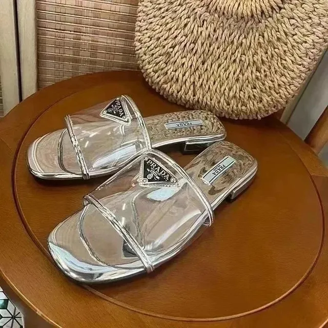 Prada Clear Slide Sandal Transparent with Metal Trim