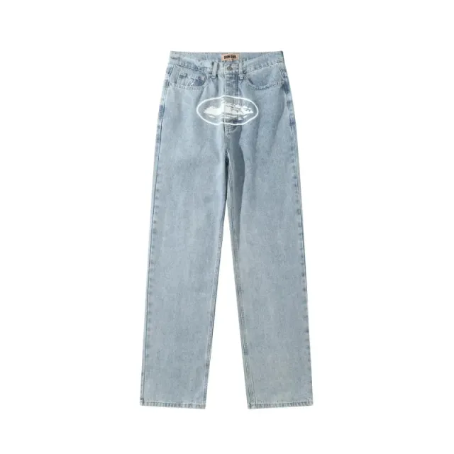 Denim Tears Straight Fit Jeans Light Wash with Mountain Print