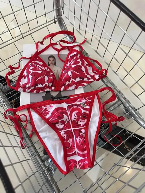 Dolce & Gabbana Triangle Bikini Set Baroque Print