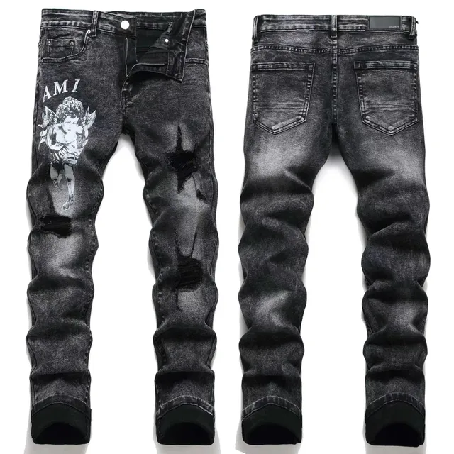 Amiri Distressed Jeans Angel Print