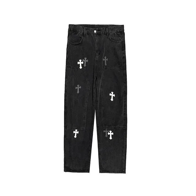Corteiz Cross Patch Jeans Black with White Cross Patches