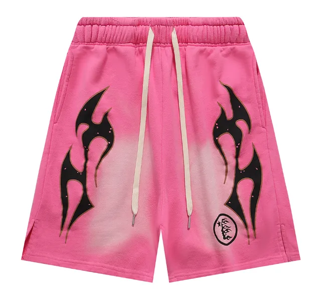 Hellstar Flame Graphic Shorts Pink with Black Flame Print