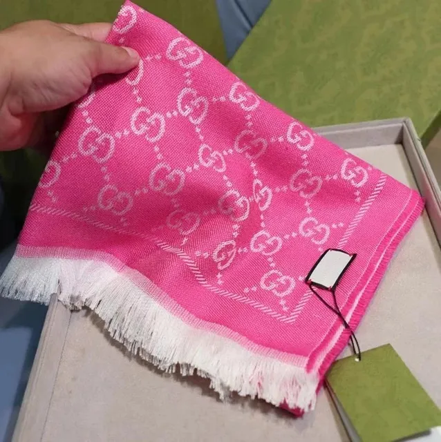 Gucci GG Logo Scarf Pink with White GG Pattern