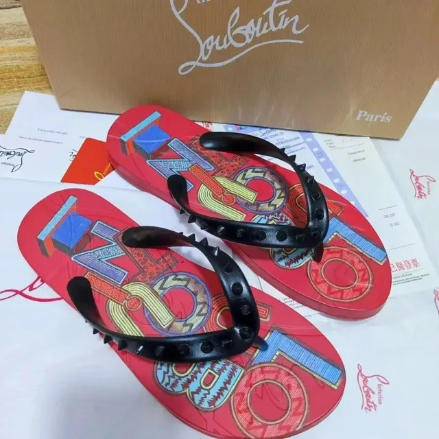 Christian Louboutin Flip-Flop Graphic Print with Spikes