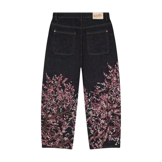 Cherry Blossom Jeans Embroidered Floral
