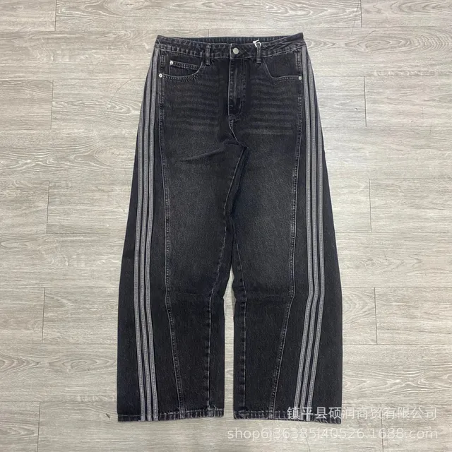 Adidas Striped Side Jeans Black with Grey Stripes