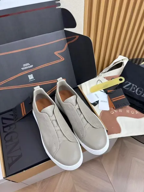 Zegna Triple Stitch Beige Leather