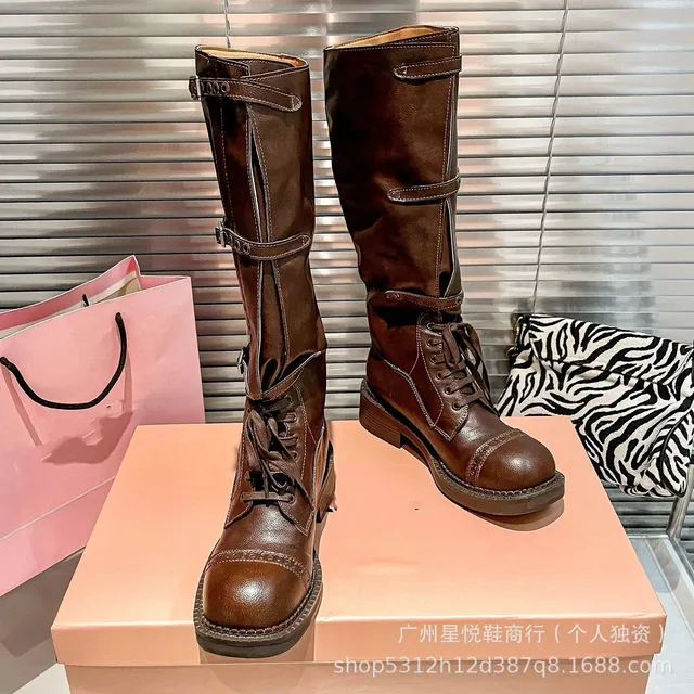 Knee-High Combat Boot Buckle Strap
