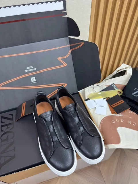 Zegna Triple Stitch Black Leather