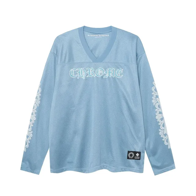 Chrome Hearts Mesh Long-Sleeve Top Light Blue with Embroidered Logo