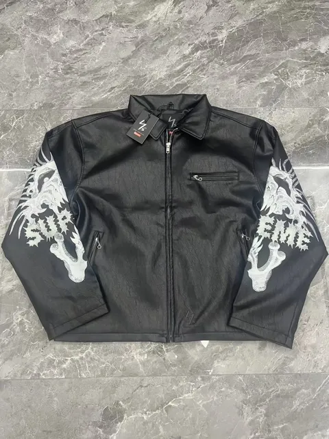 Supreme Leather Jacket Dragon Print