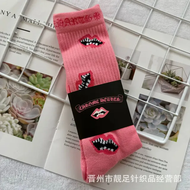 Chrome Hearts Lips Socks Pink with Printed Lips