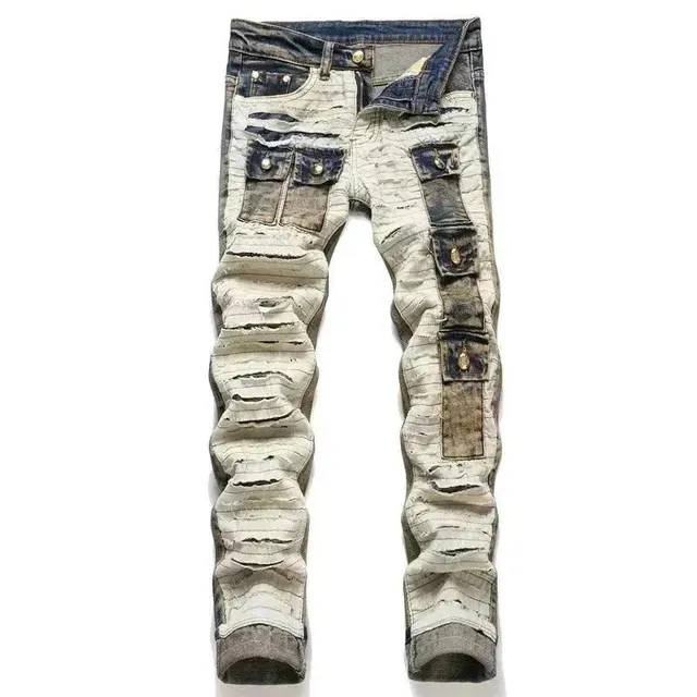 Distressed Patchwork Jeans Multi-Patch Ripped