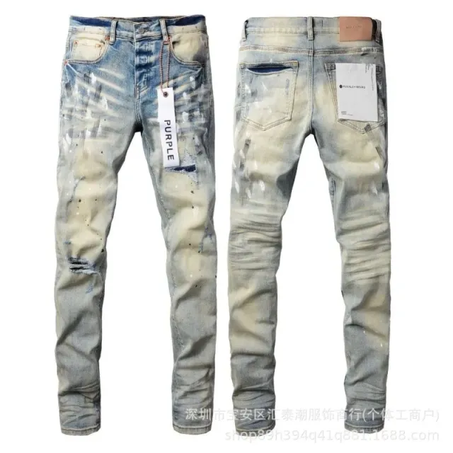 Purple Brand Distressed Slim Fit Jeans Paint-Splatter Wash