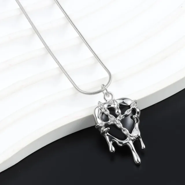 Swarovski Heart Pendant Necklace Chain-Embellished Black Stone