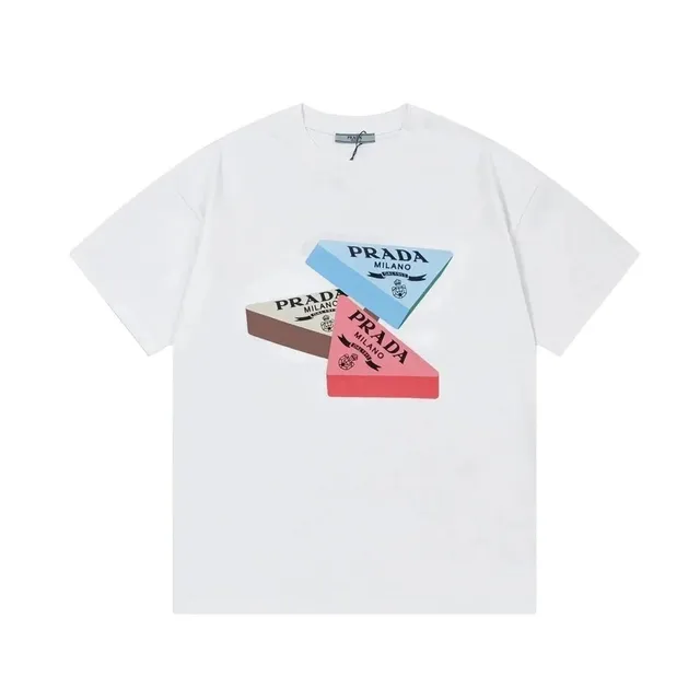 Prada Triangle Logo Tee Multi-Color Print